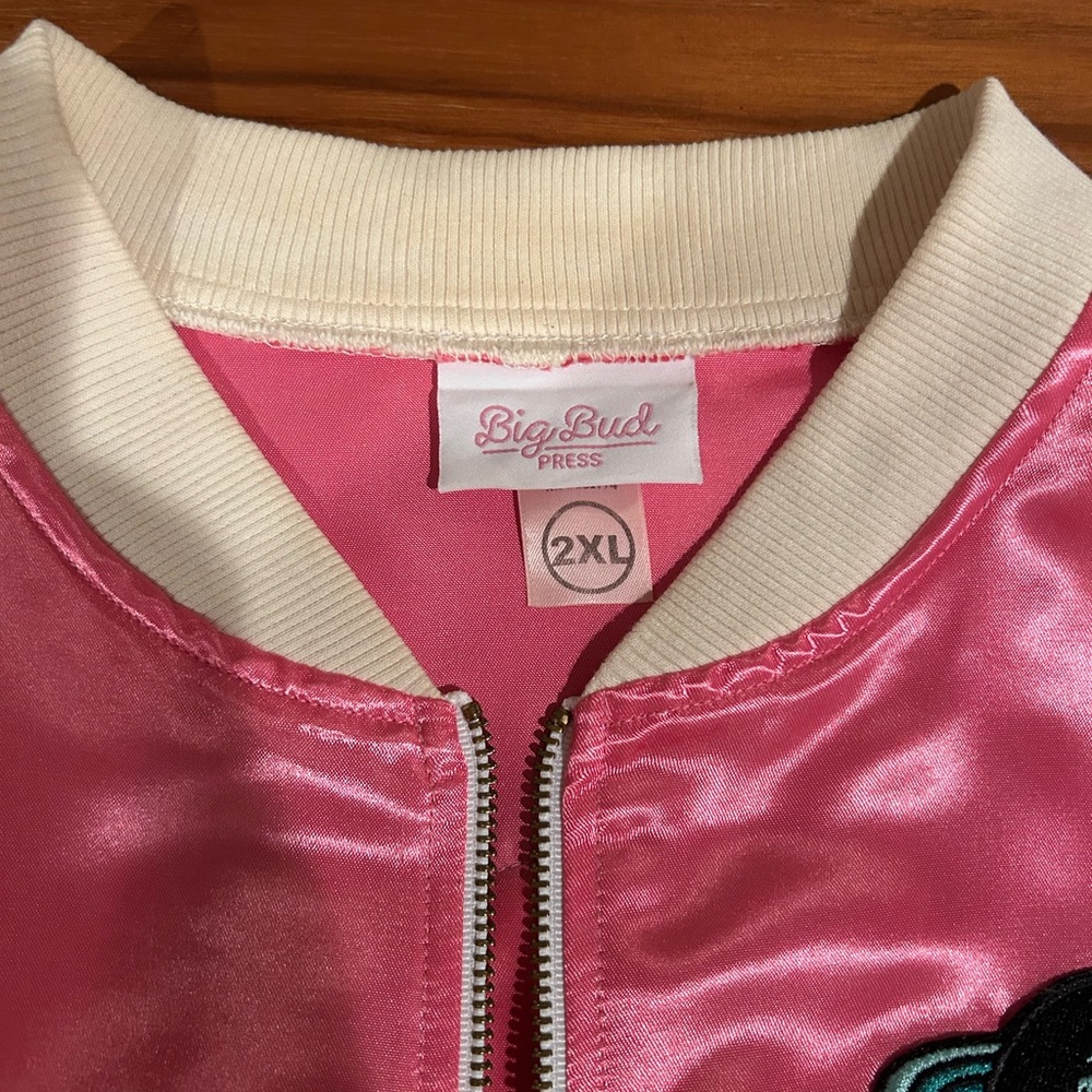 Big Bud Press Pink and Green Varsity Jacket with Emblem - Picture 2 of 9